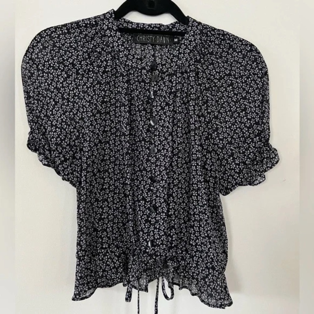 CHRISTY DAWN Semi-Sheer Floral Blouse - Medium - Navy